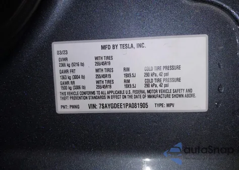 2023 Tesla Model Y Awd/Long Range Dual Motor All-Wheel Drive z USA, uszkodzony, nr VIN 7SAYGDEE1PA081905